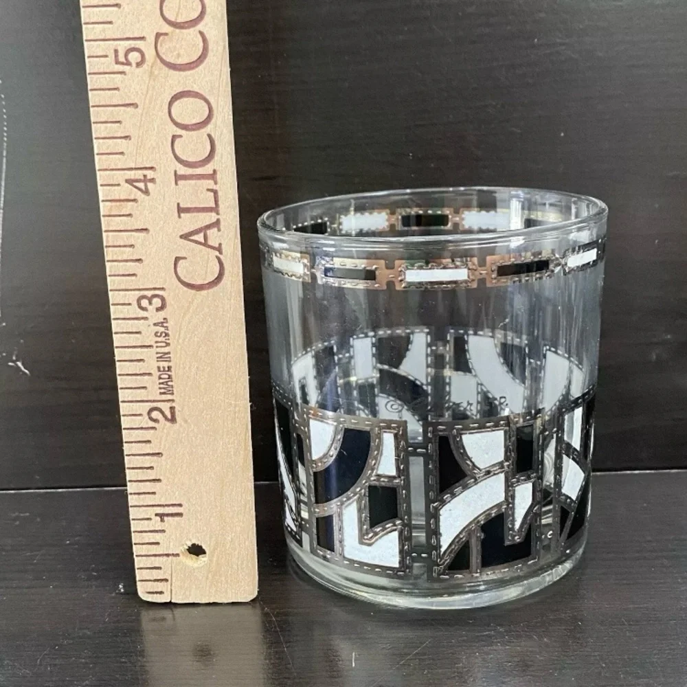 4 CULVER Rare HTF MidMod Silver White Black Abstract Design Rock Tumbler Glass